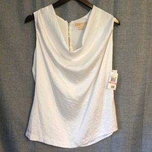 Michael Kors White Sleeveless Cowel Neck Blouse w/Silver Zipper NWT Size 10